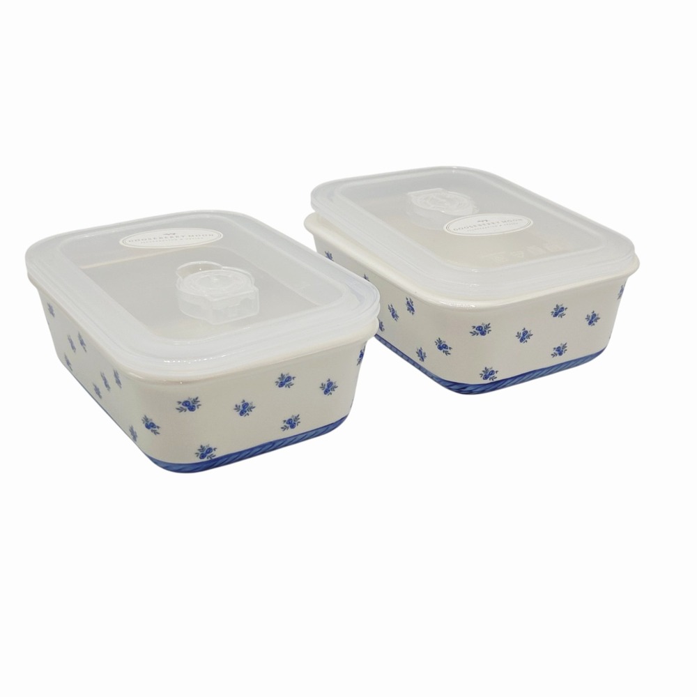 Gooseberry Moon Set Of 2 Floral Blue Ceramic Food Storage Container with Lid